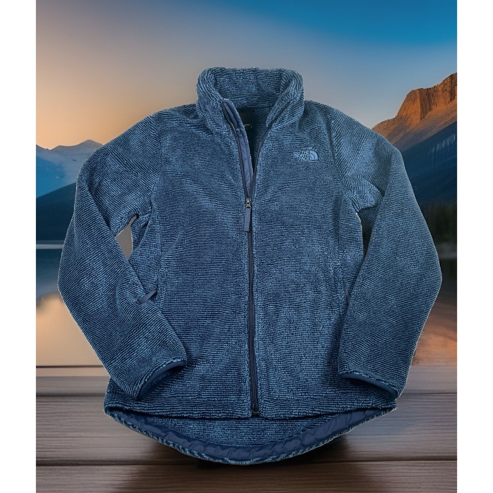 The North Face Women Osito Full Zip Fleece Jacket Blue Textured Medium High Pile